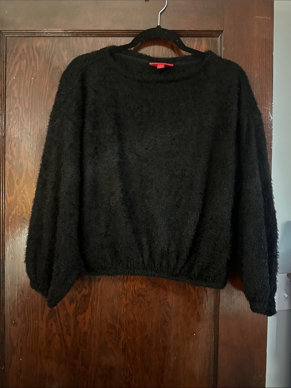 Jennifer Lopez Black Fuzzy Scoop Neck Sweater